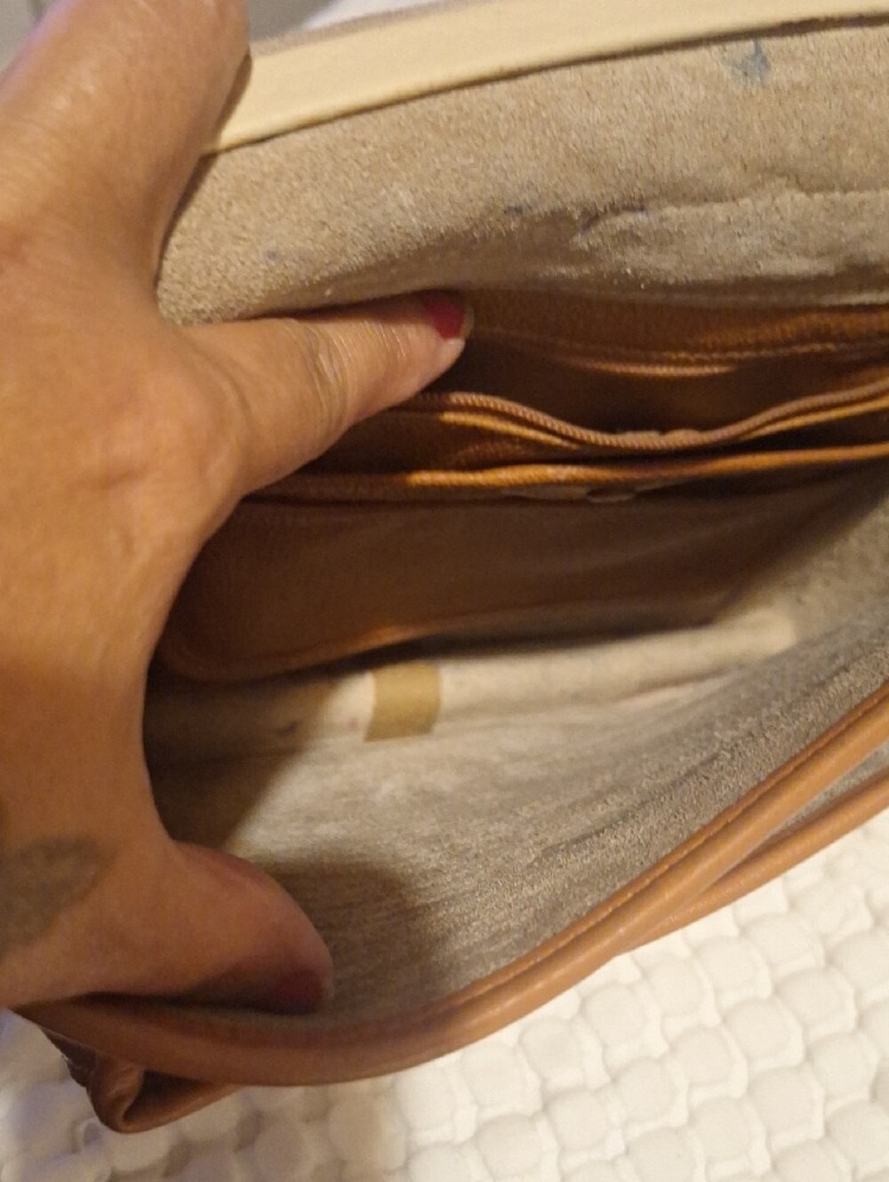 Dooney & Bourke Cream and Tan Pebbled Leather Crossbody - Picture 6 of 11